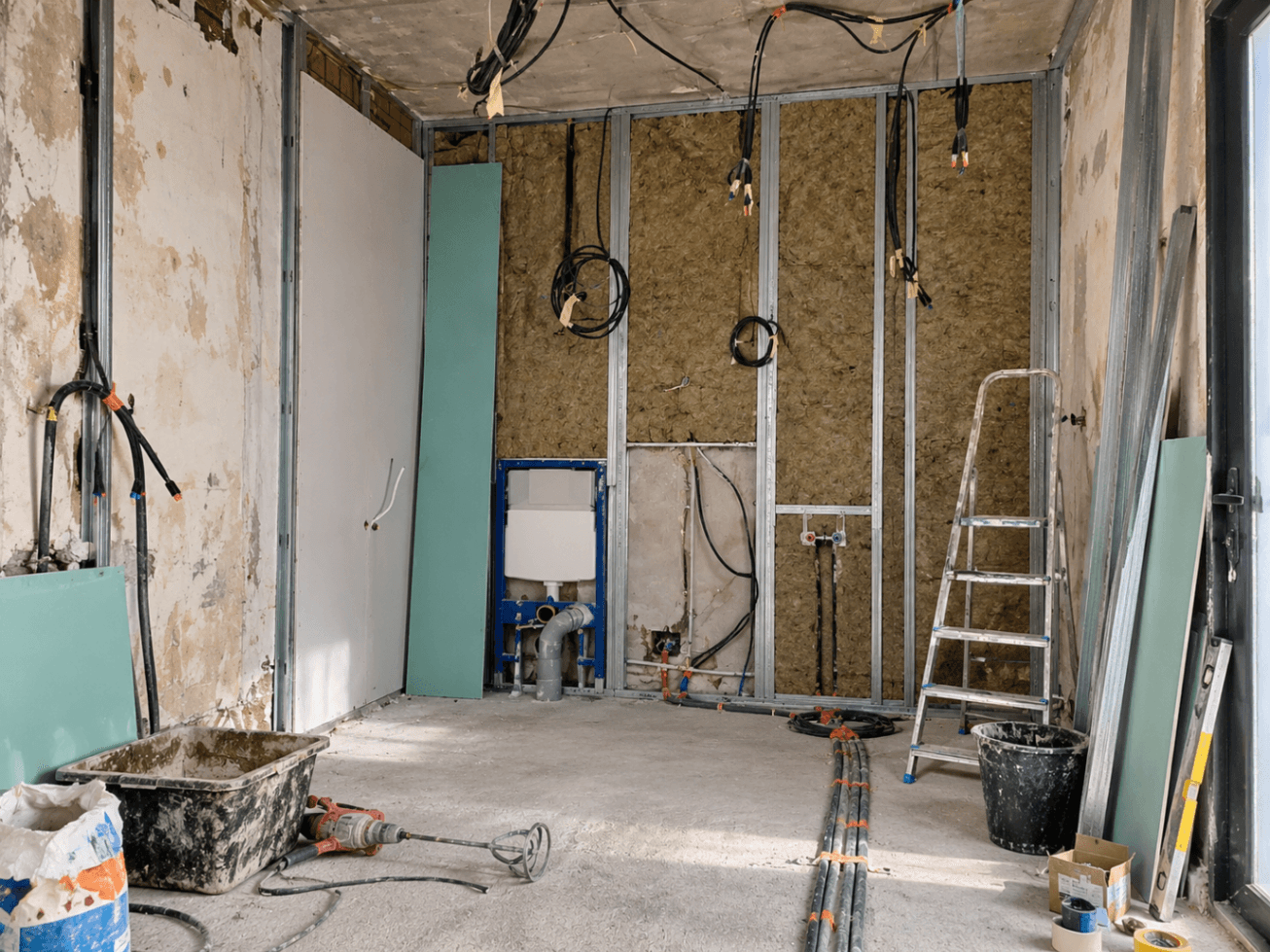 Chambre moderne avec mur en bois et télévision.